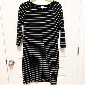 Merona Black and White Striped Dress 3/4 Sleeve